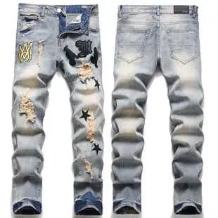 Amiri Distressed Jeans Patchwork Star Embroidery