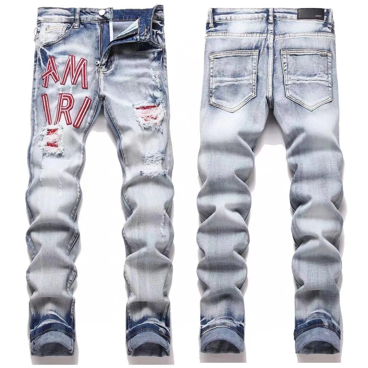 Amiri Distressed Slim Fit Jeans Custom Patchwork & Ripped — M10