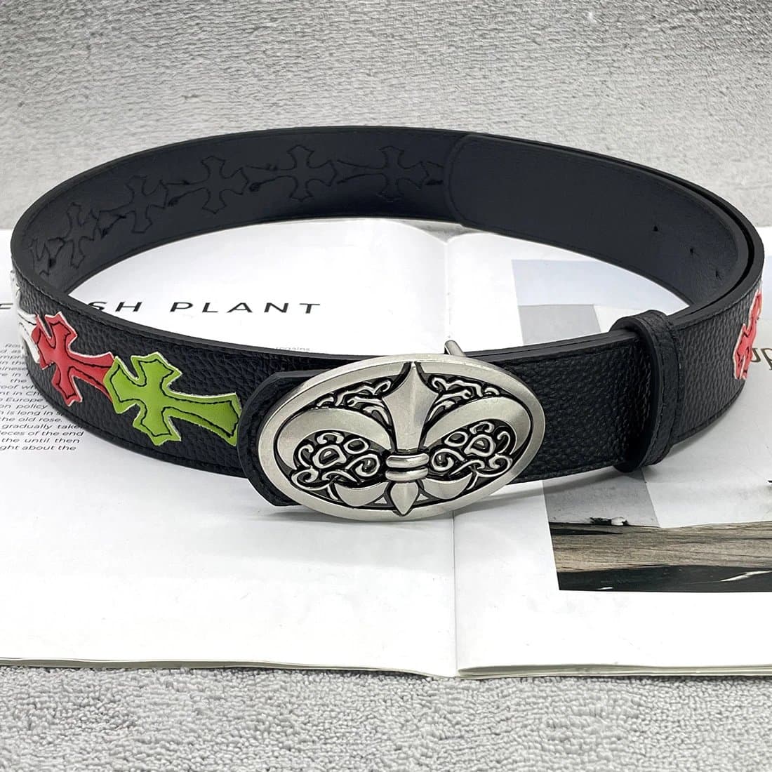 Chrome Hearts Triple Buckle Belt Studded — 【15个彩色十字-加厚水纹花】克罗CH圣剑心皮带 · 长110cm     宽3.8cm