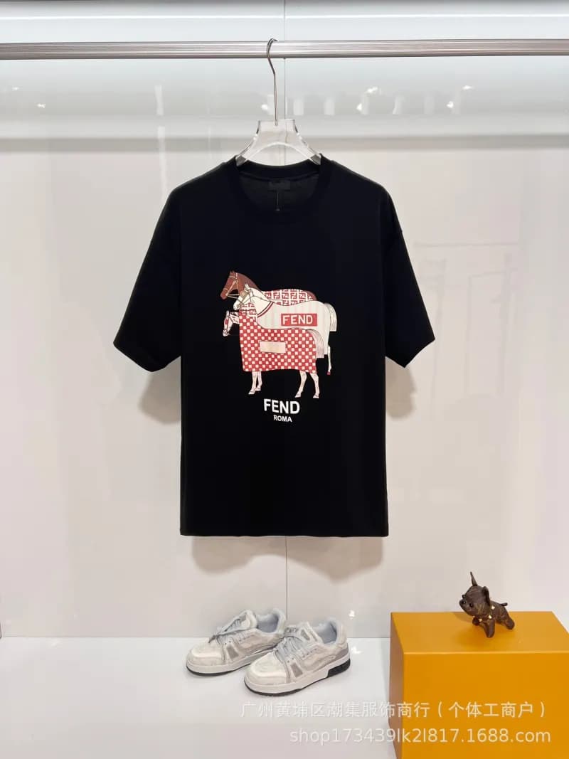 Fendi Logo Print T-Shirt FF Patchwork — 黑色3