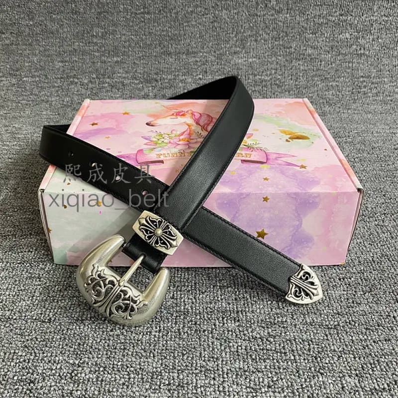 Chrome Hearts Leopard Print Belt Blue Leopard — 3.0圆针黑皮