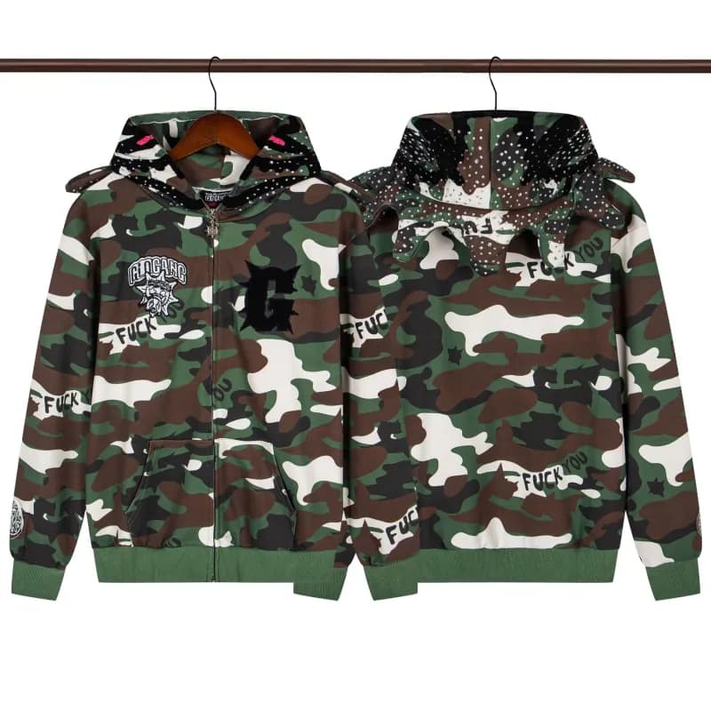 Gallery Dept. Zip-Up Hoodie Camouflage Print with Graphic Appliqué