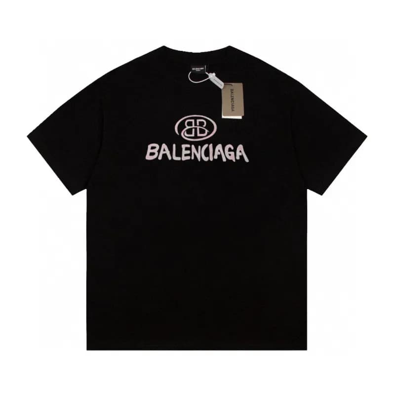 Balenciaga Logo Print T-Shirt Distressed White Logo — 黑色F158