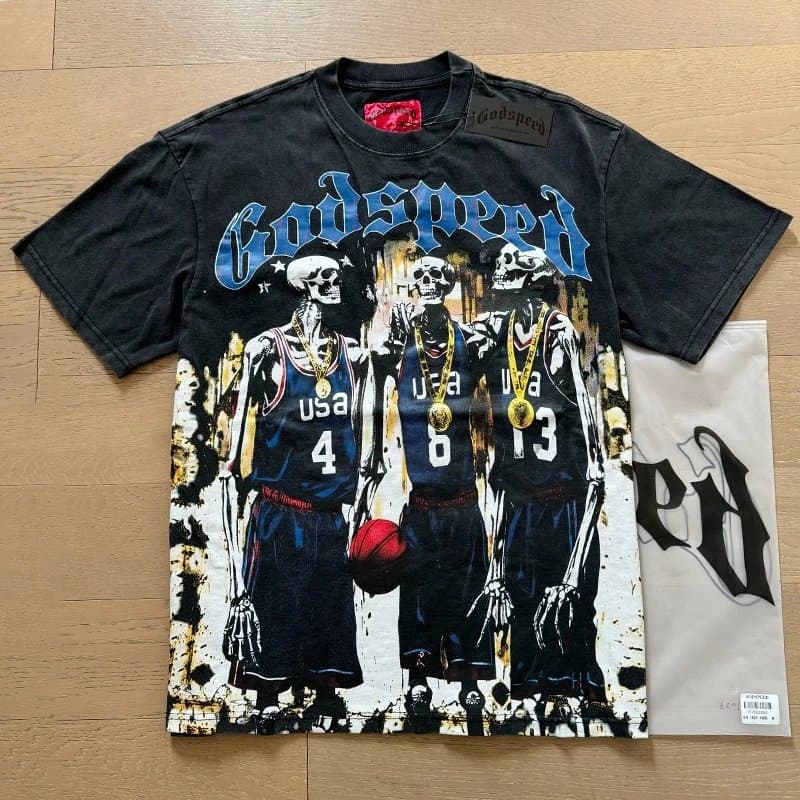 Godspeed Baseball Skeleton Tee Skeleton Graphic — 1023 Washed Black