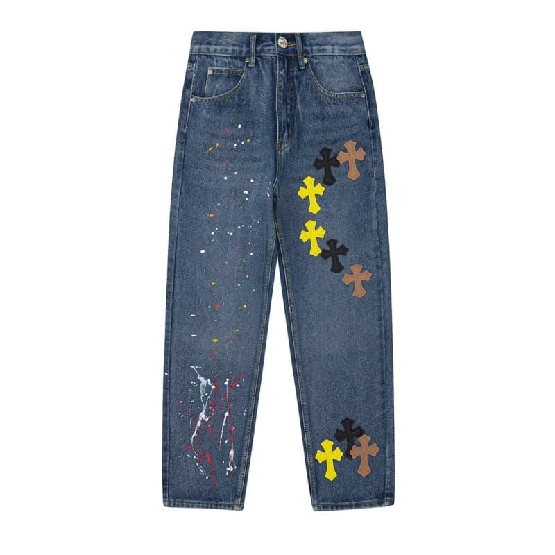 Chrome Hearts Cross Patch Jeans Paint Splatter — 34