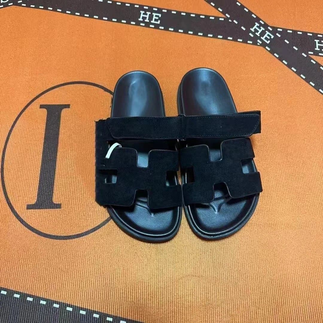 Hermès Oran Slide Epsom Leather — 黑绒