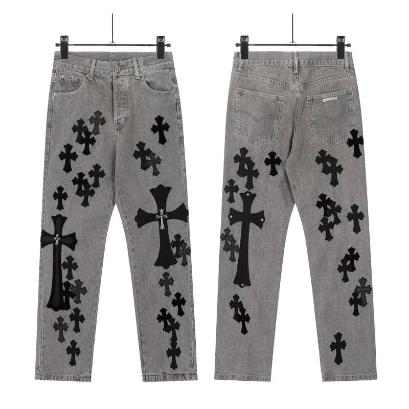 Chrome Hearts Cross Patch Jeans Black Cross Appliqué