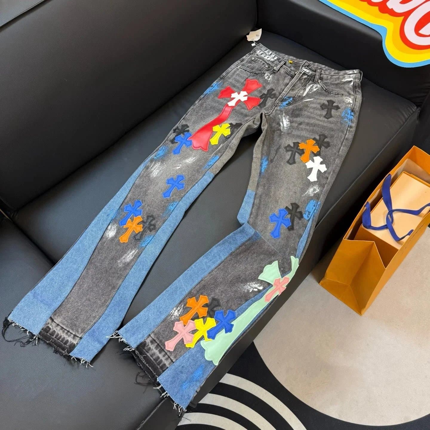 Chrome Hearts Cross Patch Jeans Multi-Color Cross Appliqué