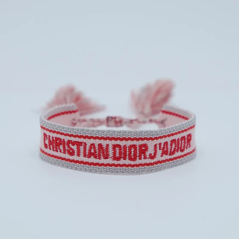 Dior J'Adior Woven Bracelet Pink with Black Logo — 41#