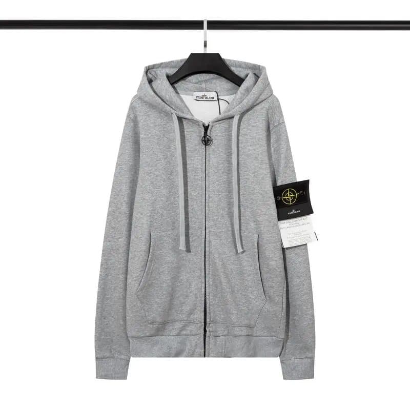 Stone Island Zip-Up Hoodie Heather Grey