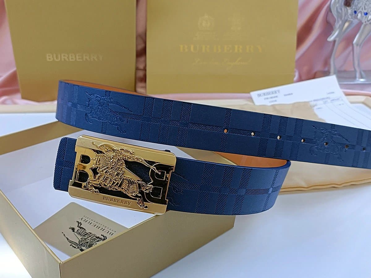 Burberry Equestrian Knight Buckle Belt Checkered Logo