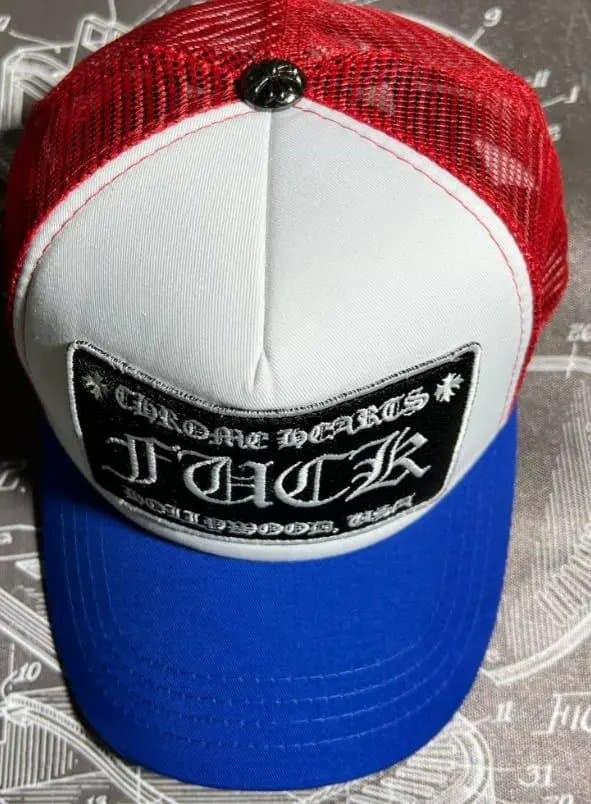 Chrome Hearts Trucker Cap FUCK Patch — FUCK 白蓝色