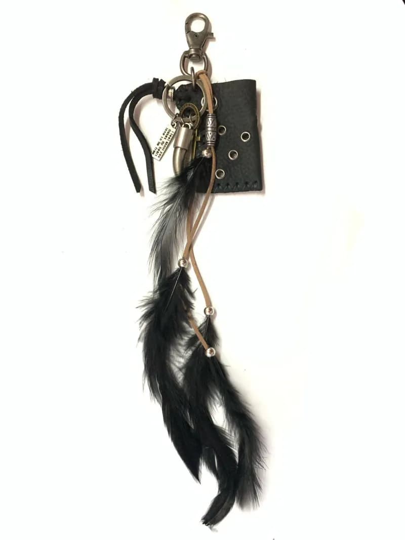 Chrome Hearts Feather Keychain Leather with Metal Accents