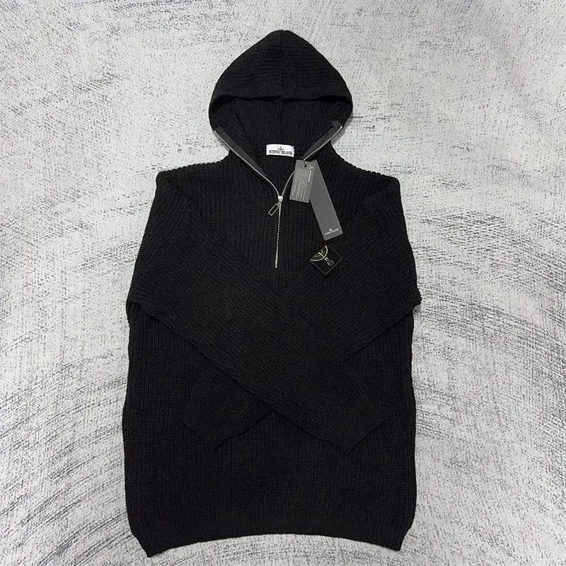 Stone Island Half-Zip Hooded Sweater Ribbed Knit
