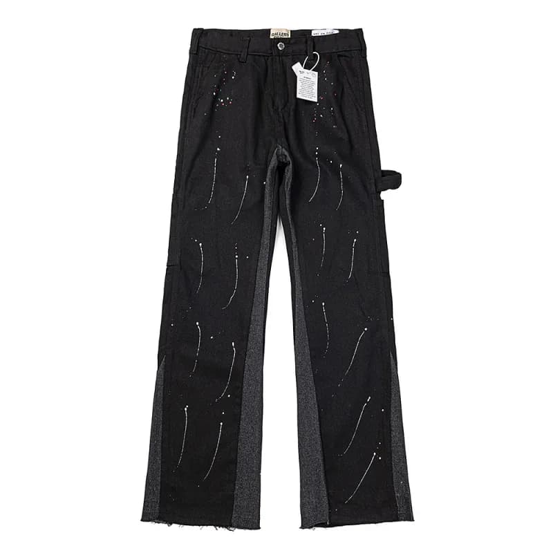 Gallery Dept. Paint Splatter Cargo Pants Black with White Paint Drips