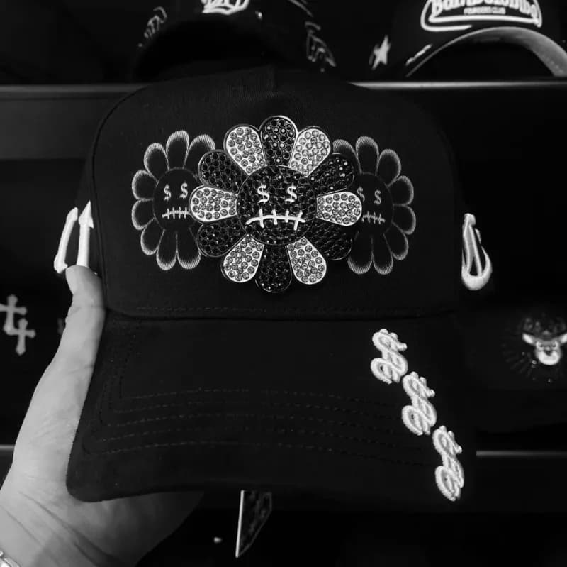 KAWS Trucker Cap Flower Embroidery with Crystals