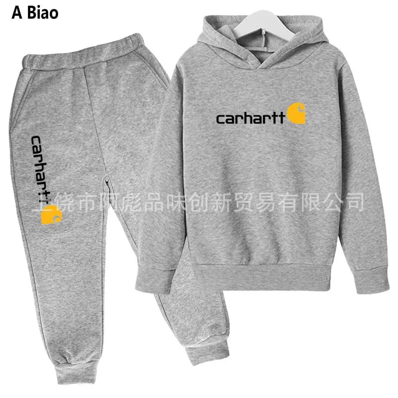 Carhartt Hoodie and Joggers Set Heather Grey with Logo — 4