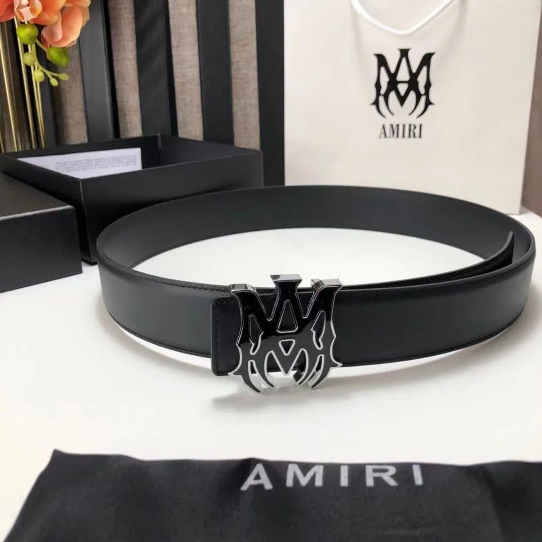Amiri Logo Belt Black — 八爪滴胶 银扣 平纹带身