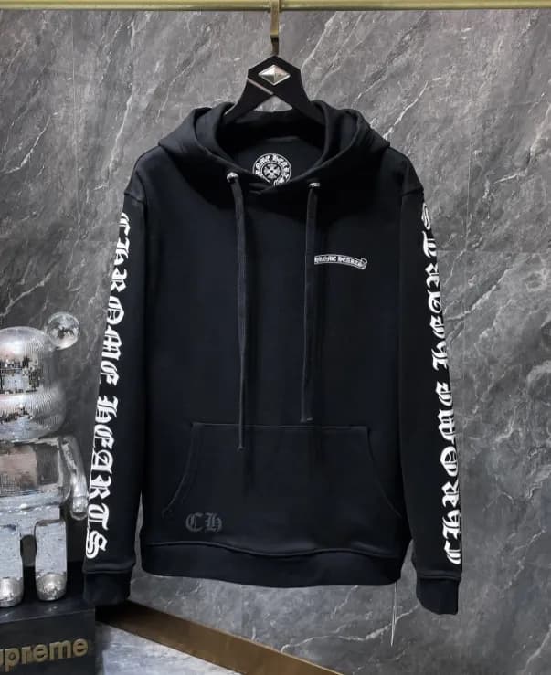 Chrome Hearts Hooded Sweatshirt Gothic Script Sleeve