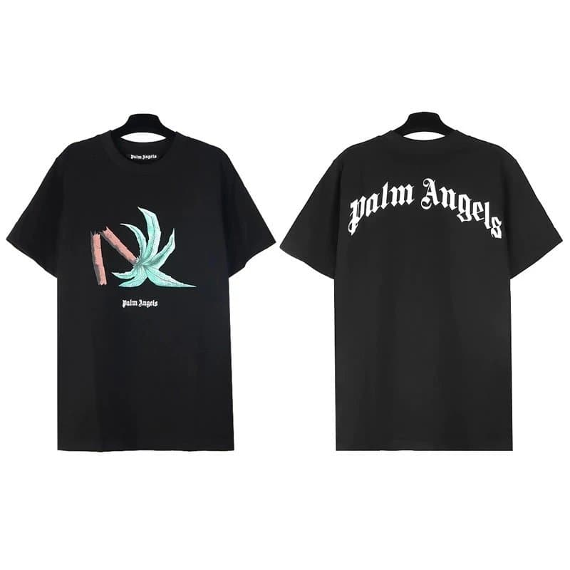 Palm Angels Graphic Tee Teddy Bear Print — Silver black broken tree