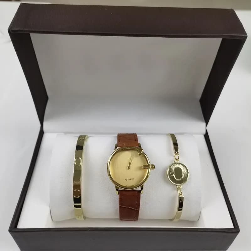 Cartier Juste Un Clou Bracelet Set Gold-tone with Brown Leather Strap