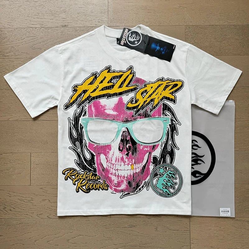 Hellstar Graphic Tee Abstract Skull Print — 581#白色