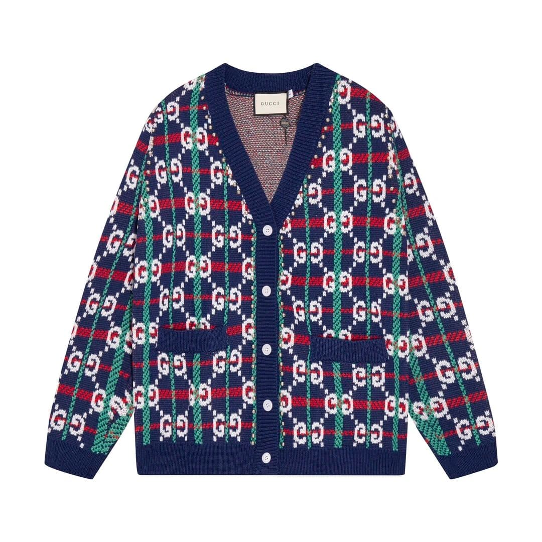 Gucci Knit Cardigan GG Diamond Pattern