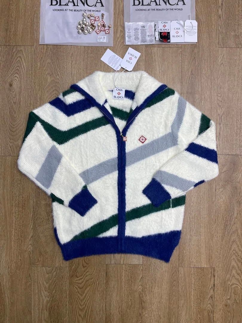 Casablanca Zip-Up Cardigan Striped