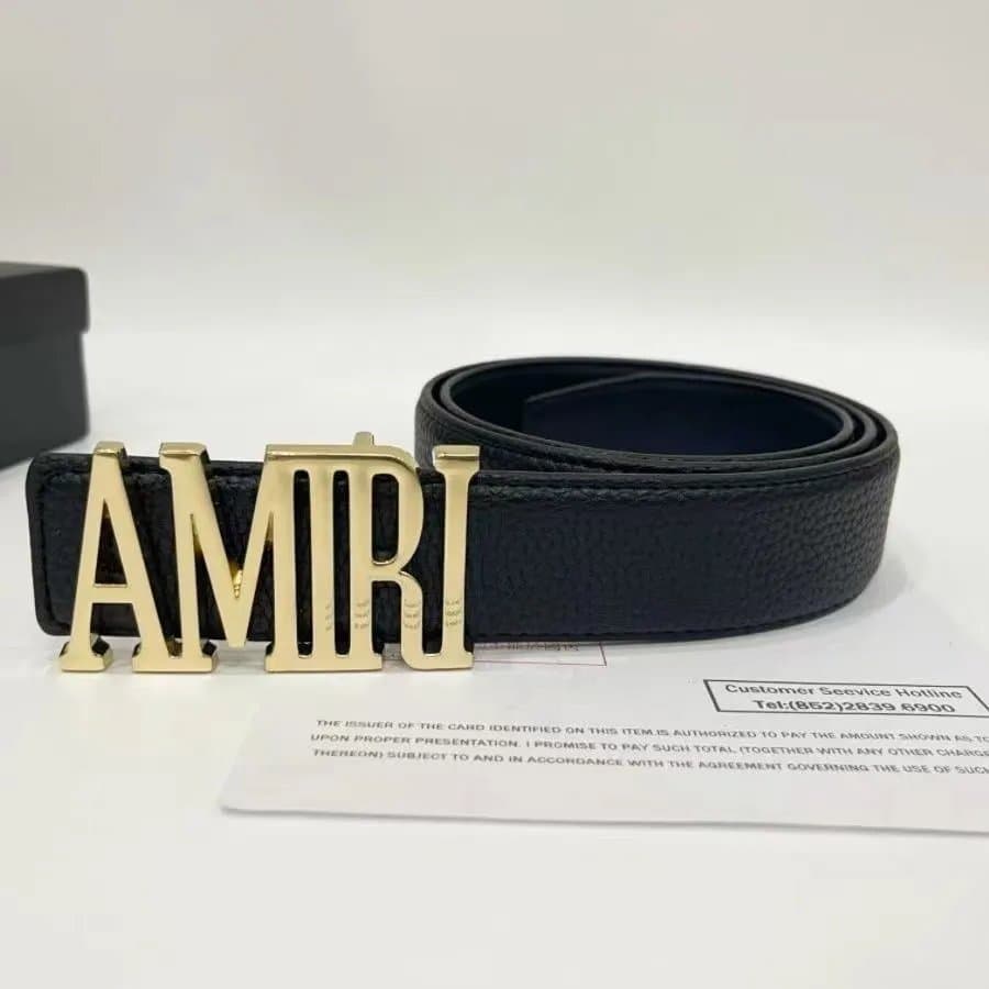 Amiri Logo Belt Black — 字母金扣 平纹带身