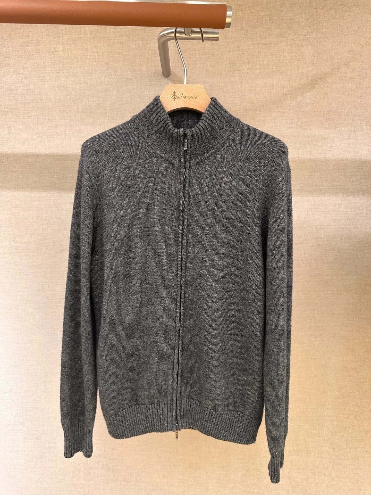 Loro Piana Zip-Up Knit Sweater Heather Grey