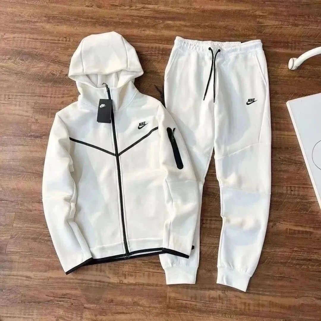 Nike Tech Fleece Hoodie and Joggers White with Black Accents