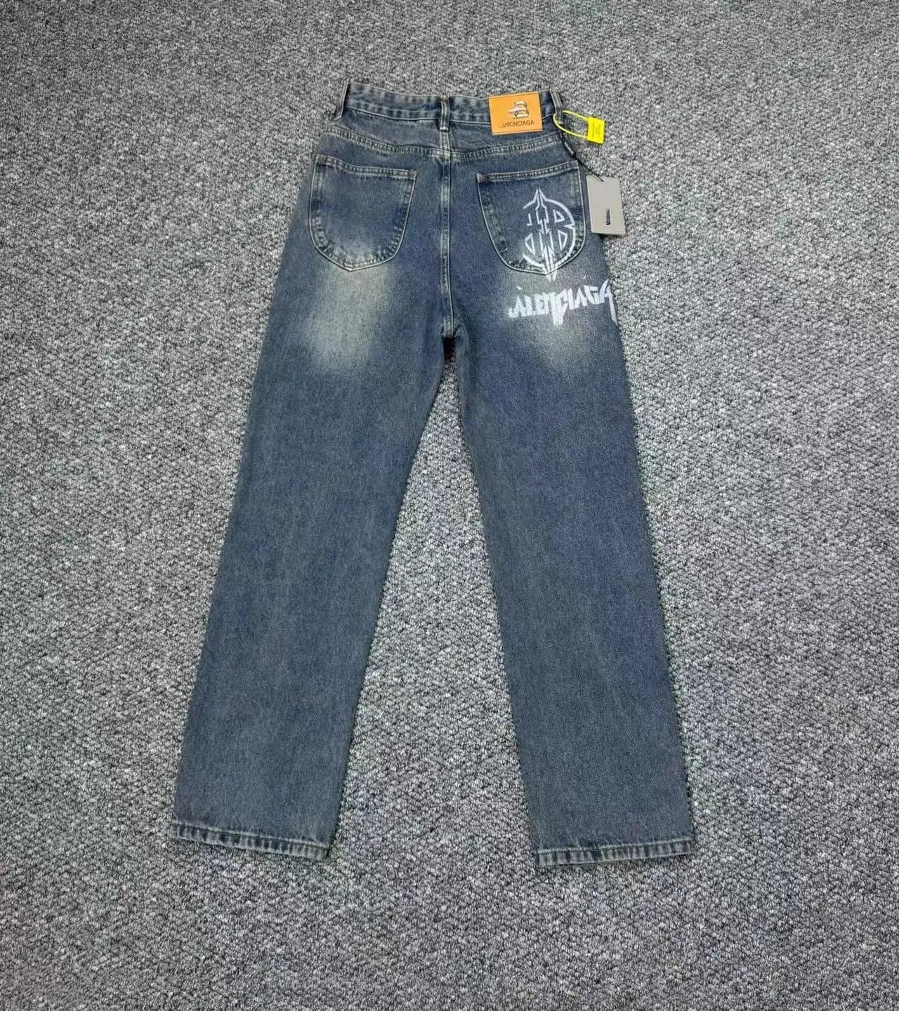Balenciaga Straight Fit Jeans Logo Embroidery — 743蓝色