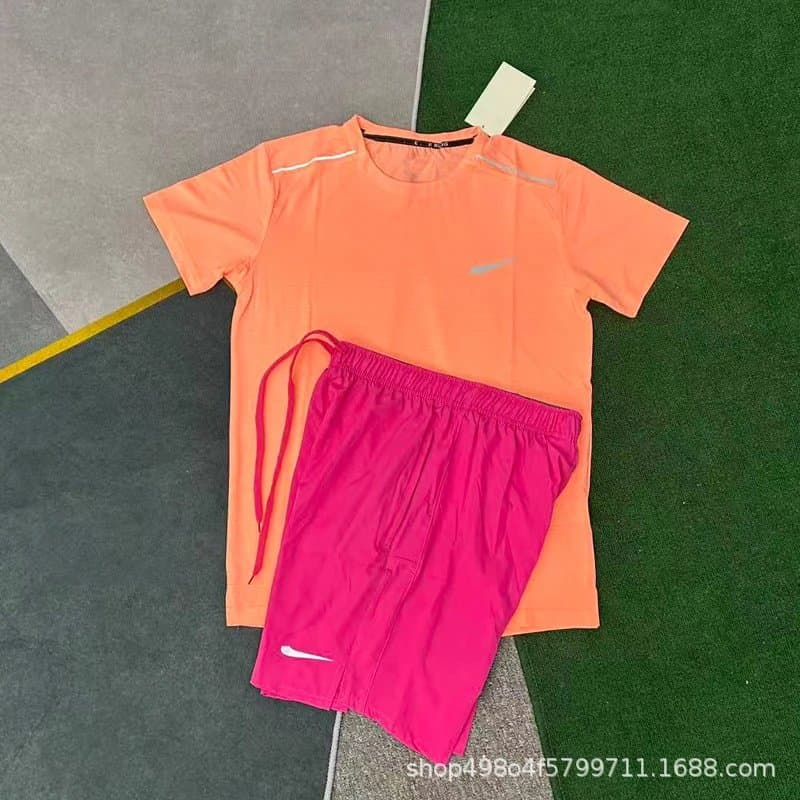 Nike Performance T-Shirt & Shorts Set Vibrant Orange and Pink