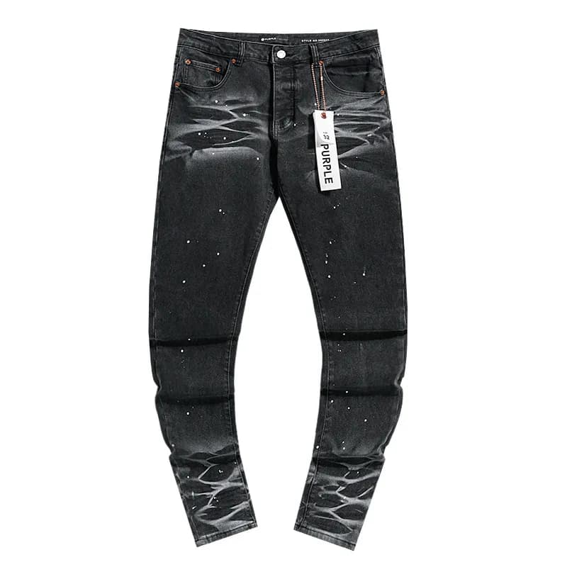 Distressed Slim Fit Jeans Splatter Paint Wash