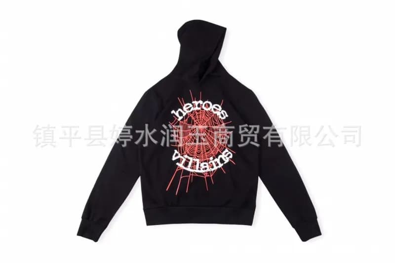 Sp5der Spider Web Hoodie Black with Red Spiderweb Print — 55