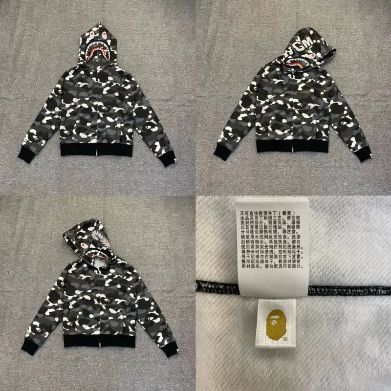 BAPE Shark Hooded Zip-Up Camouflage Print — 黑色XX154