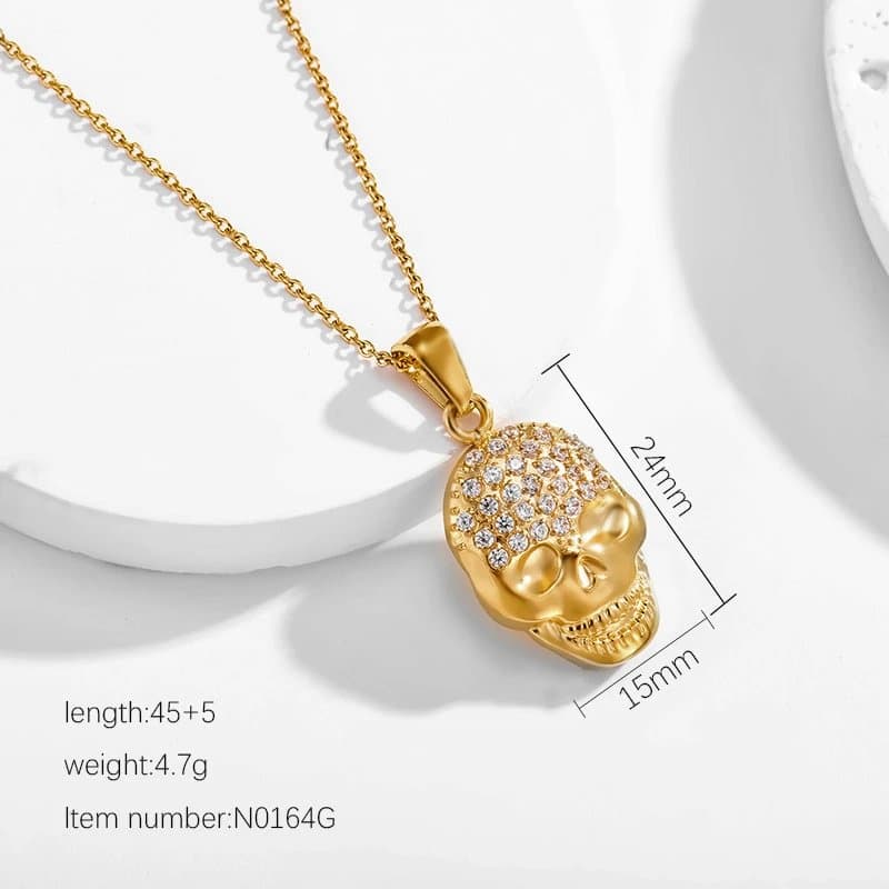 Chrome Hearts Skull Pendant Necklace Pave Crystal