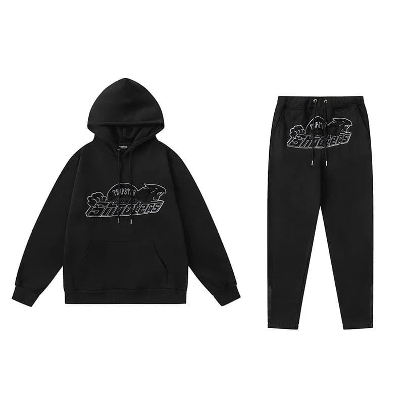 Corteiz Shooters Hoodie & Joggers Set Black Logo Print