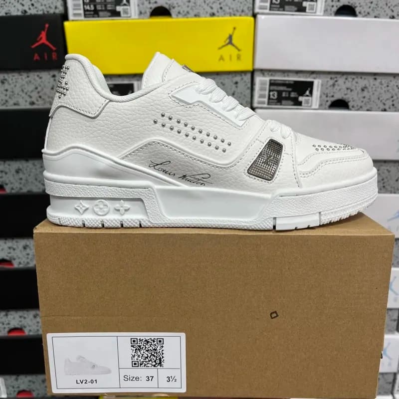 Louis Vuitton LV Trainer White Leather with Studs