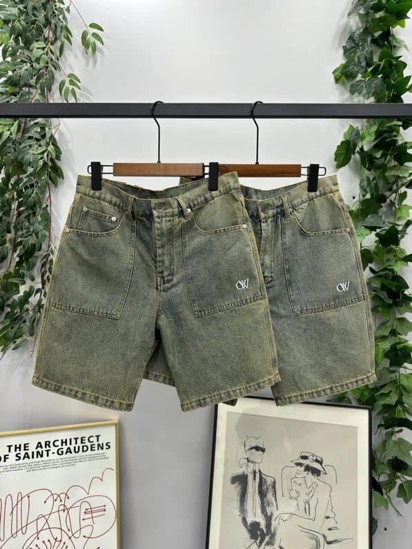 Off-White Denim Shorts O-W Logo Patch