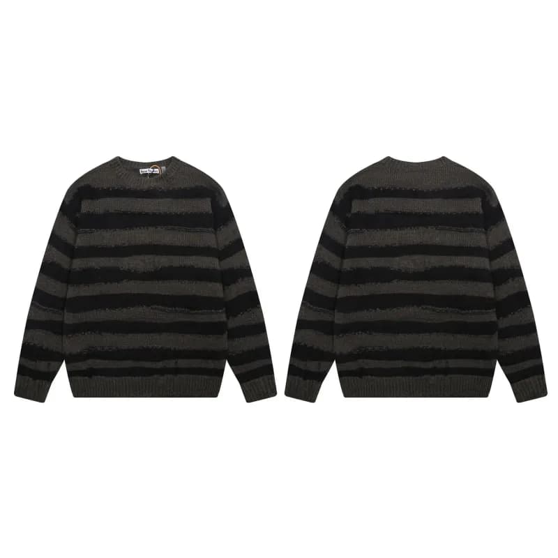 Striped Knit Sweater Distressed Horizontal Stripe