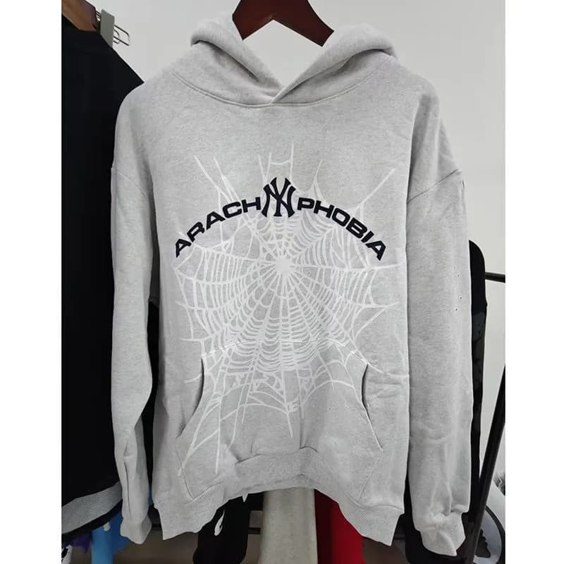 Sp5der Hooded Sweatshirt Spider Web Graphic — 灰NY