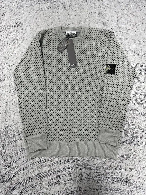Stone Island Zip-Up Knit Cardigan Light Grey Ribbed — DDSTD-MY-0011