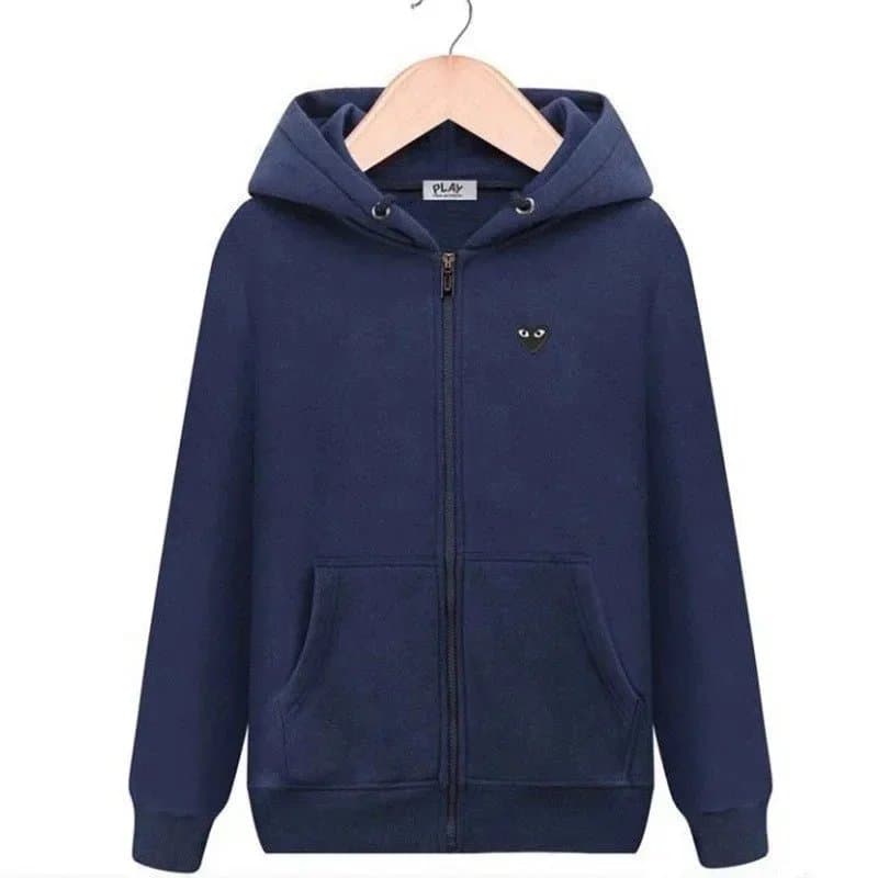 Comme des Garçons Zip-Up Hoodie Plain — 毛圈藏青色开衫背后大黑心