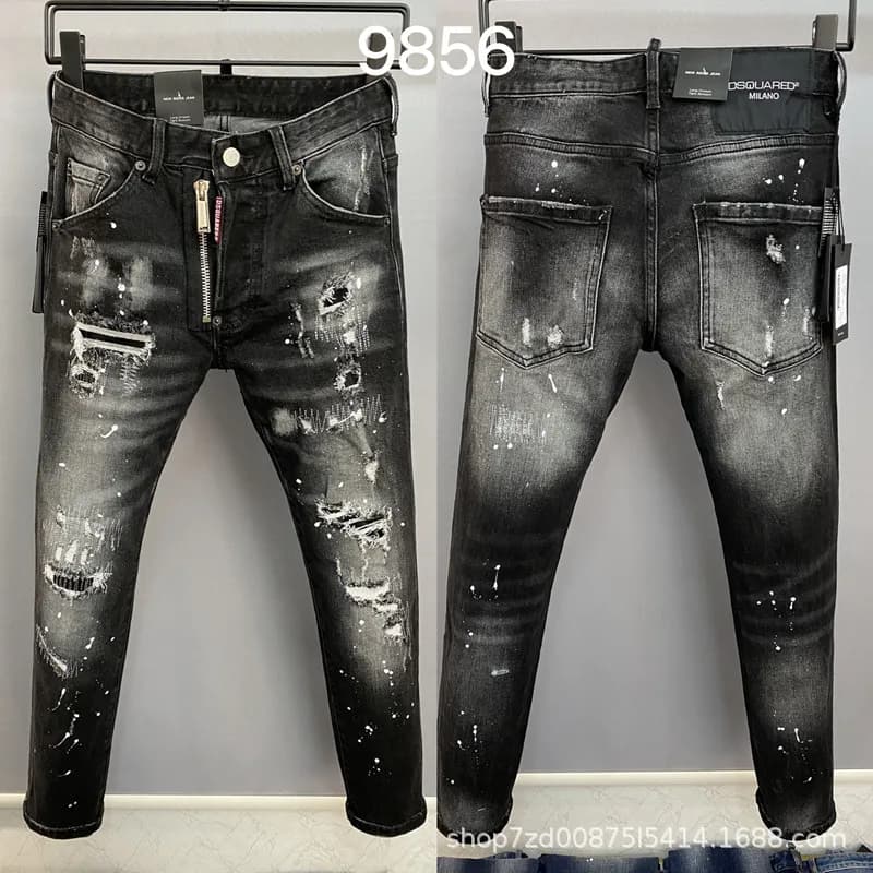 Distressed Slim Fit Jeans Paint Splatter Ripped