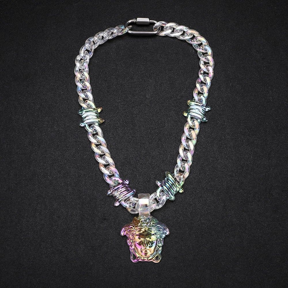 Versace Medusa Chain Necklace Iridescent Clear