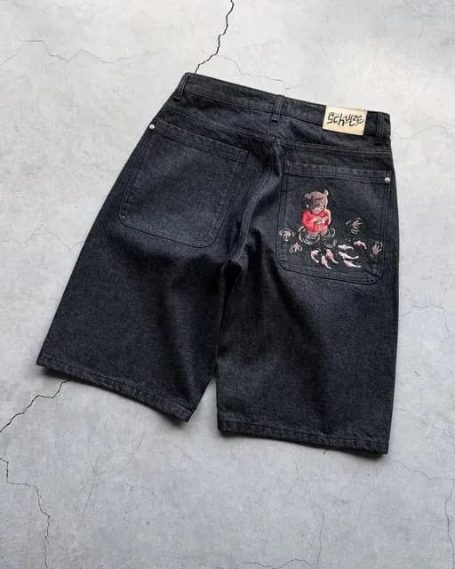 Sacai Denim Shorts Embroidered Back Pocket