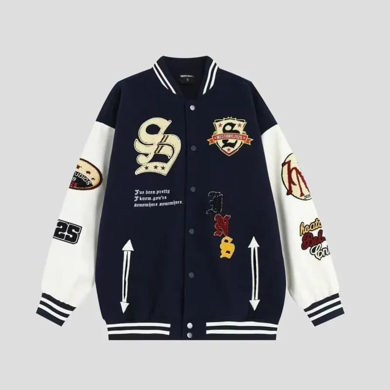 Off-White Varsity Jacket Patchwork Embroidery — DF53藏青
