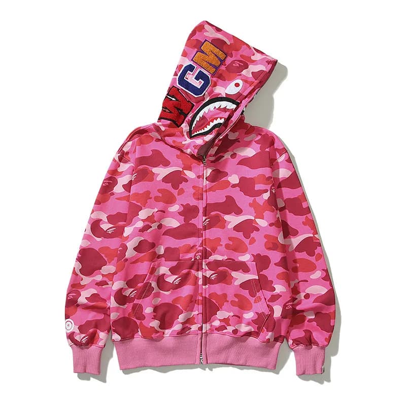BAPE Shark Hooded Zip-Up Camo Shark — 8301深粉色