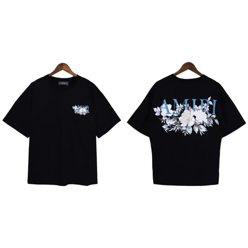 Amiri Floral Graphic Tee Black with Floral Print